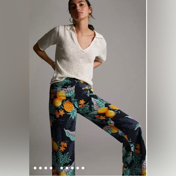 Anthropologie Maeve Escape Printed Pants in Pineapple Lemon Tropic - Picture 2 of 4